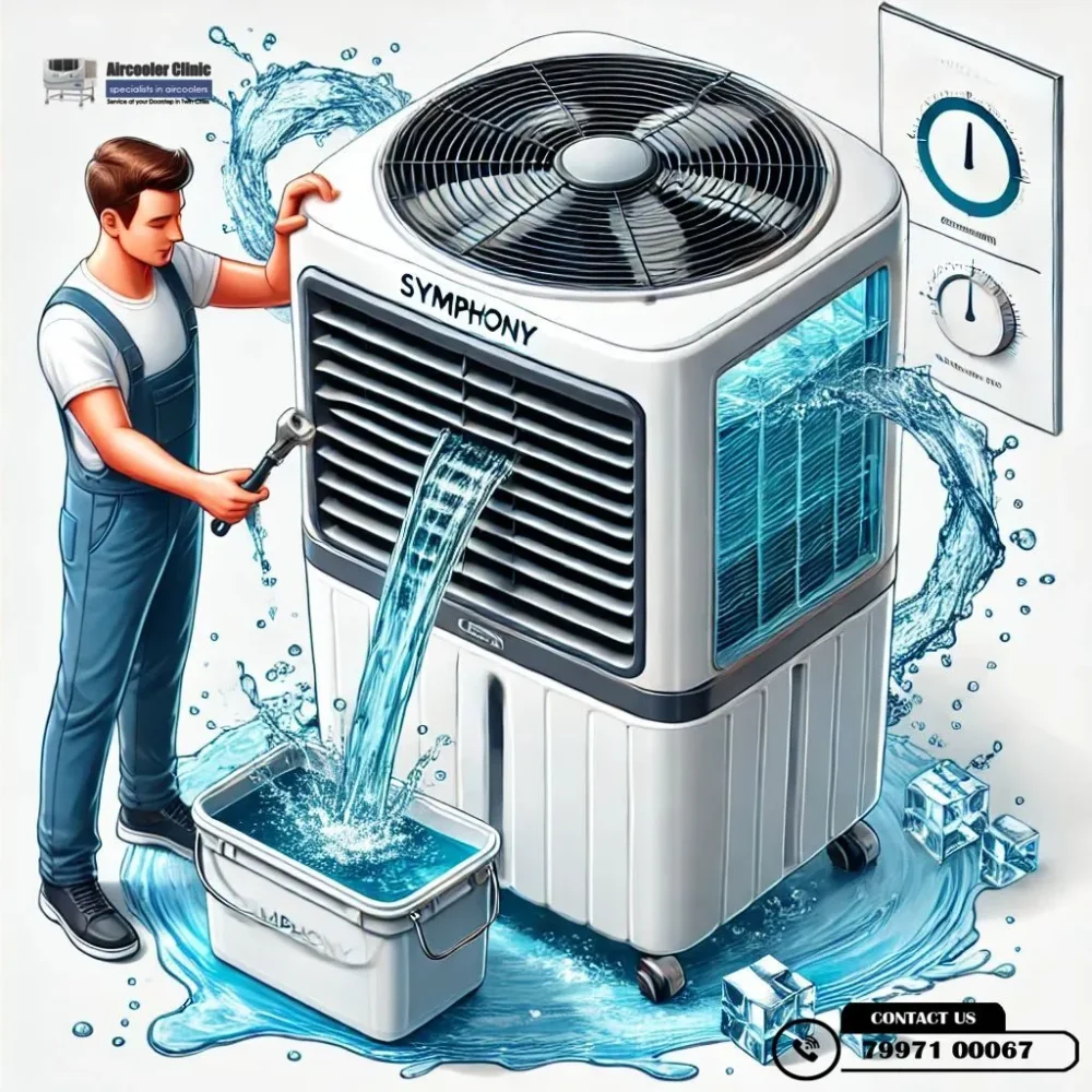 Fix water tank overflow issue in Symphony air coolers – Expert solutions by Air Cooler Clinic. Call 7997100067 for service