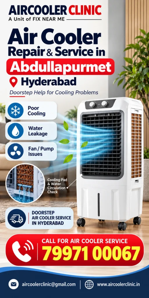 Air cooler servicing support for customers across Abdullapurmet, Hyderabad.