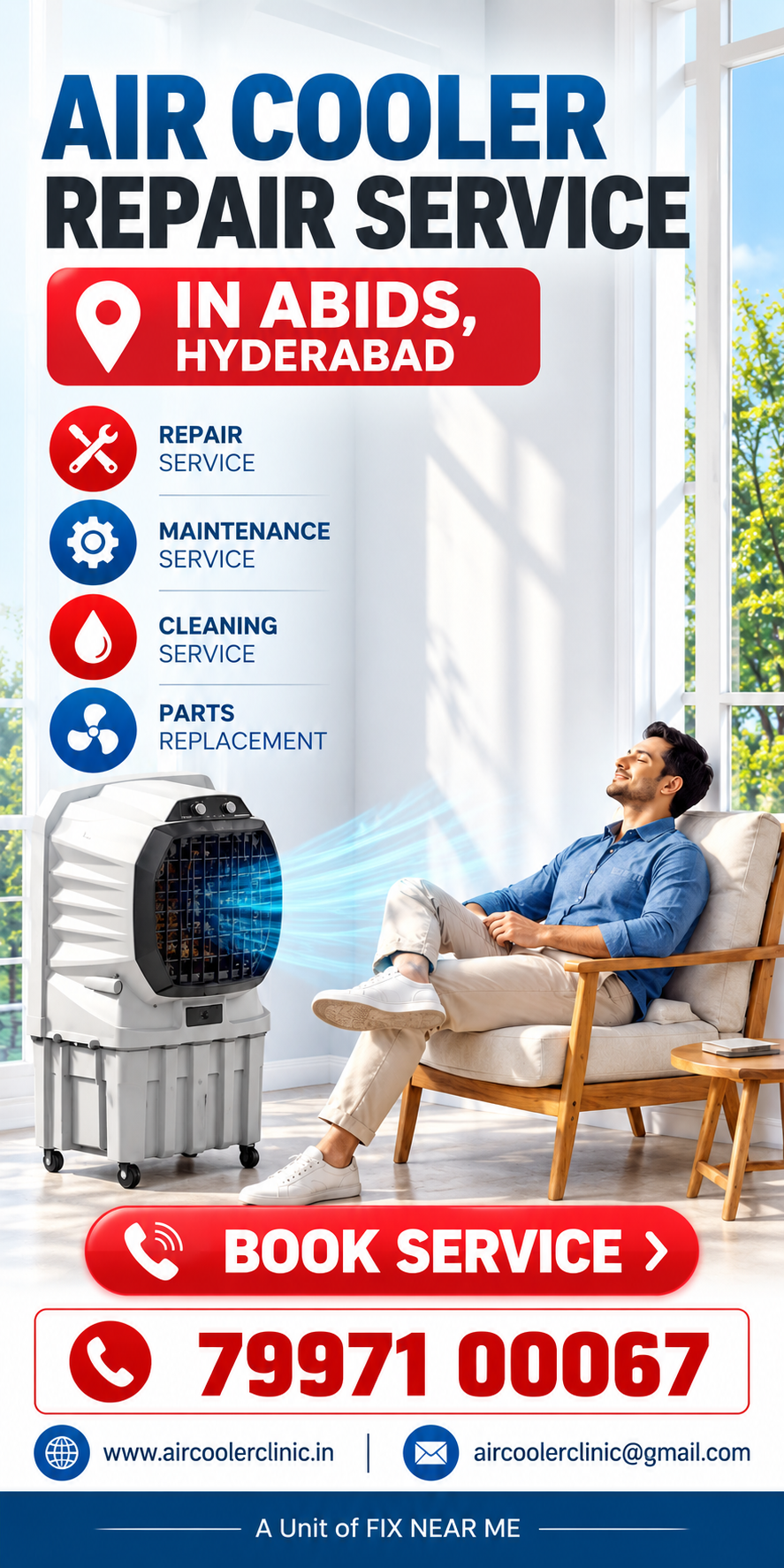Doorstep air cooler repair support for customers in Abids, Hyderabad.