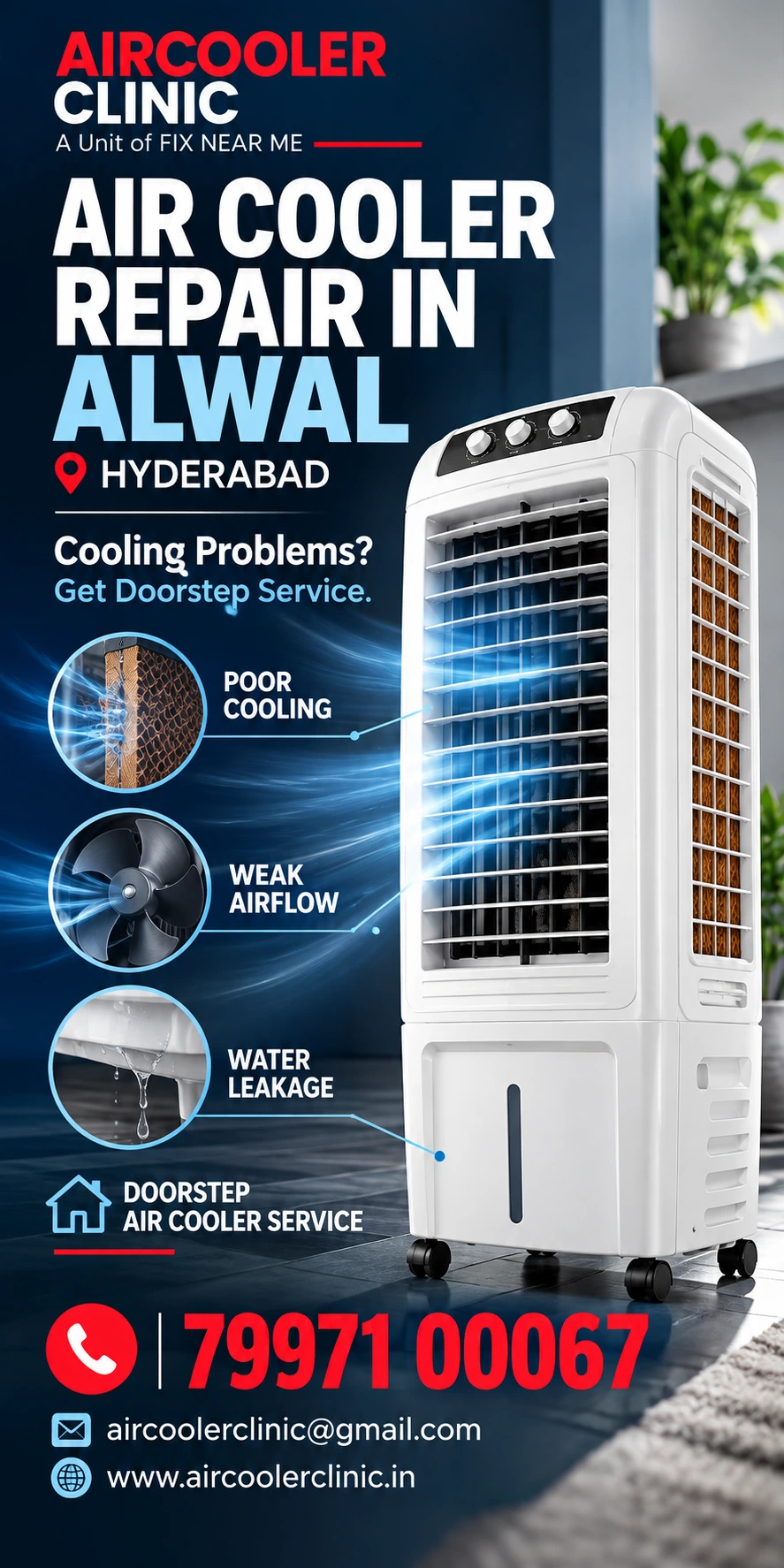 Local air cooler service assistance for homes and businesses in Alwal, Hyderabad.
