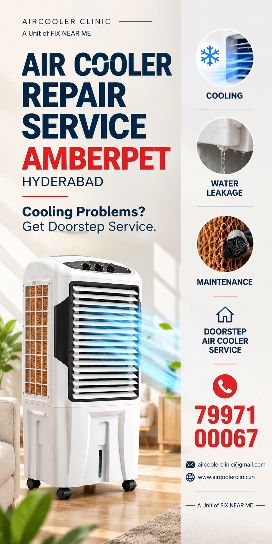 Air cooler repair and servicing support available in Amberpet, Hyderabad.