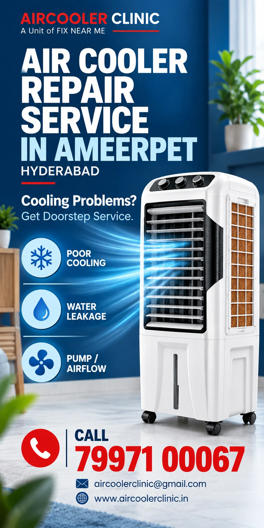 Professional doorstep air cooler service for the Ameerpet, Hyderabad area.