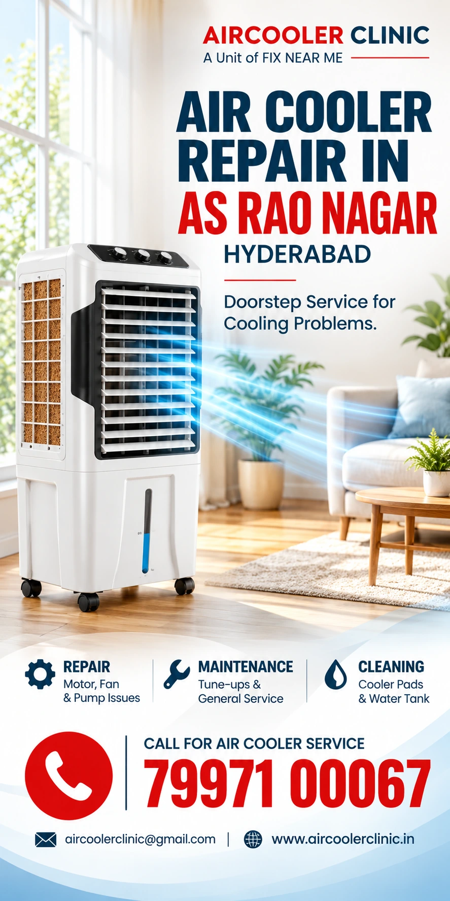 Local air cooler repair assistance for homes in AS Rao Nagar, Hyderabad.