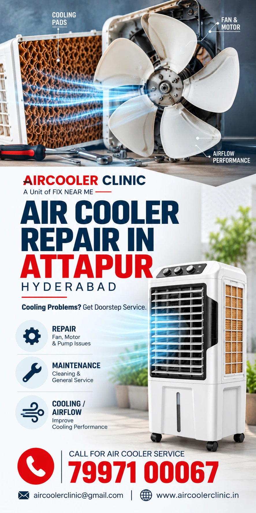 Air cooler servicing support for customers across Attapur, Hyderabad.