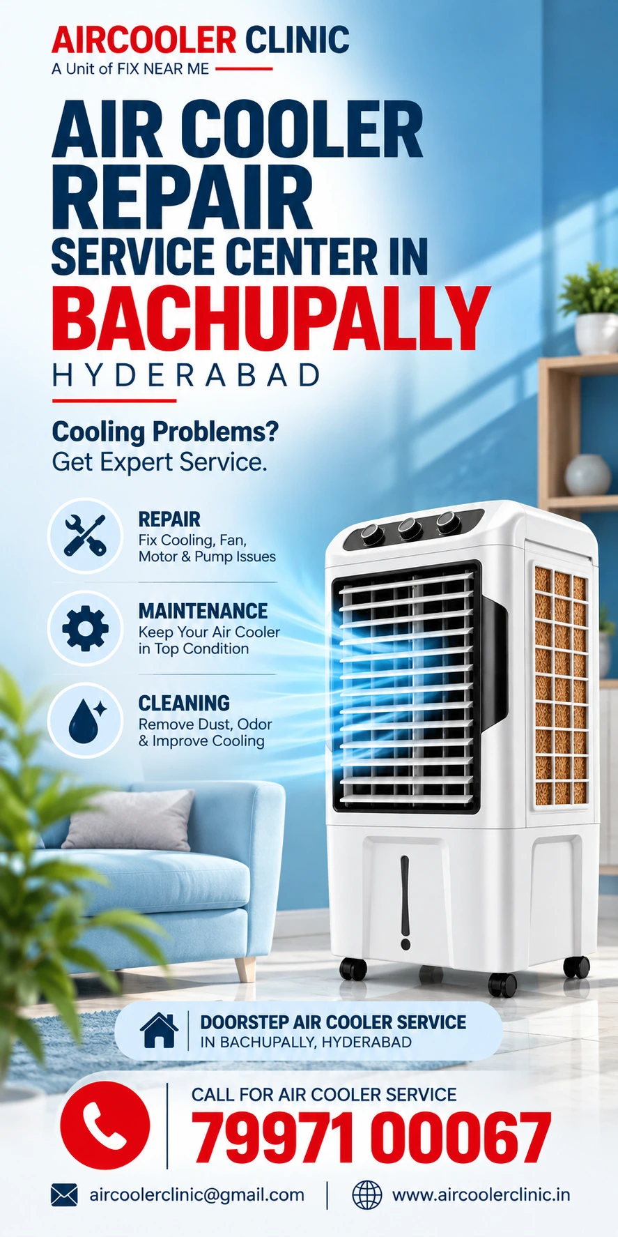 Convenient doorstep air cooler repair assistance in Bachupally, Hyderabad.
