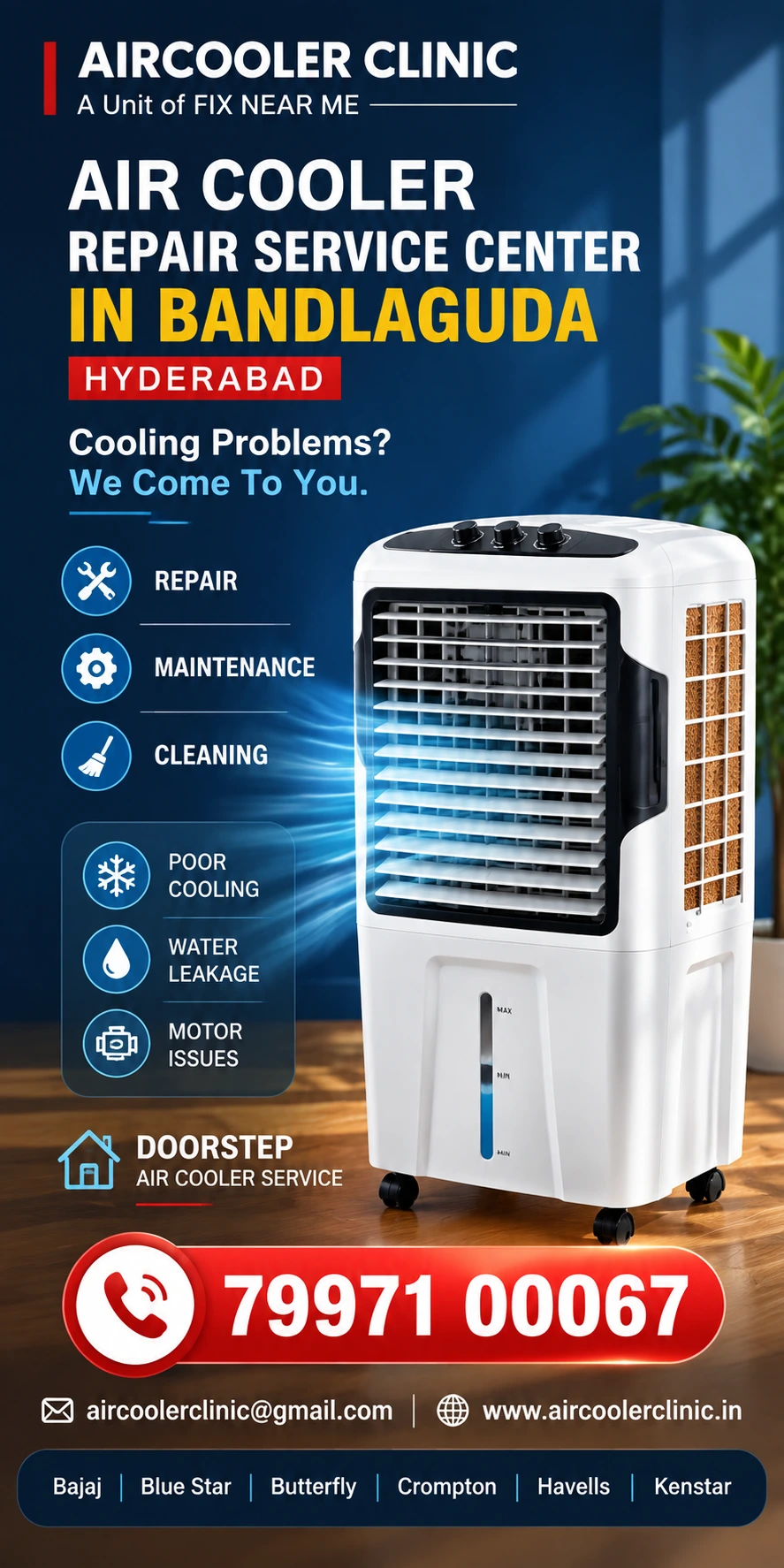 Local doorstep support for air cooler repair needs in Bandlaguda, Hyderabad.