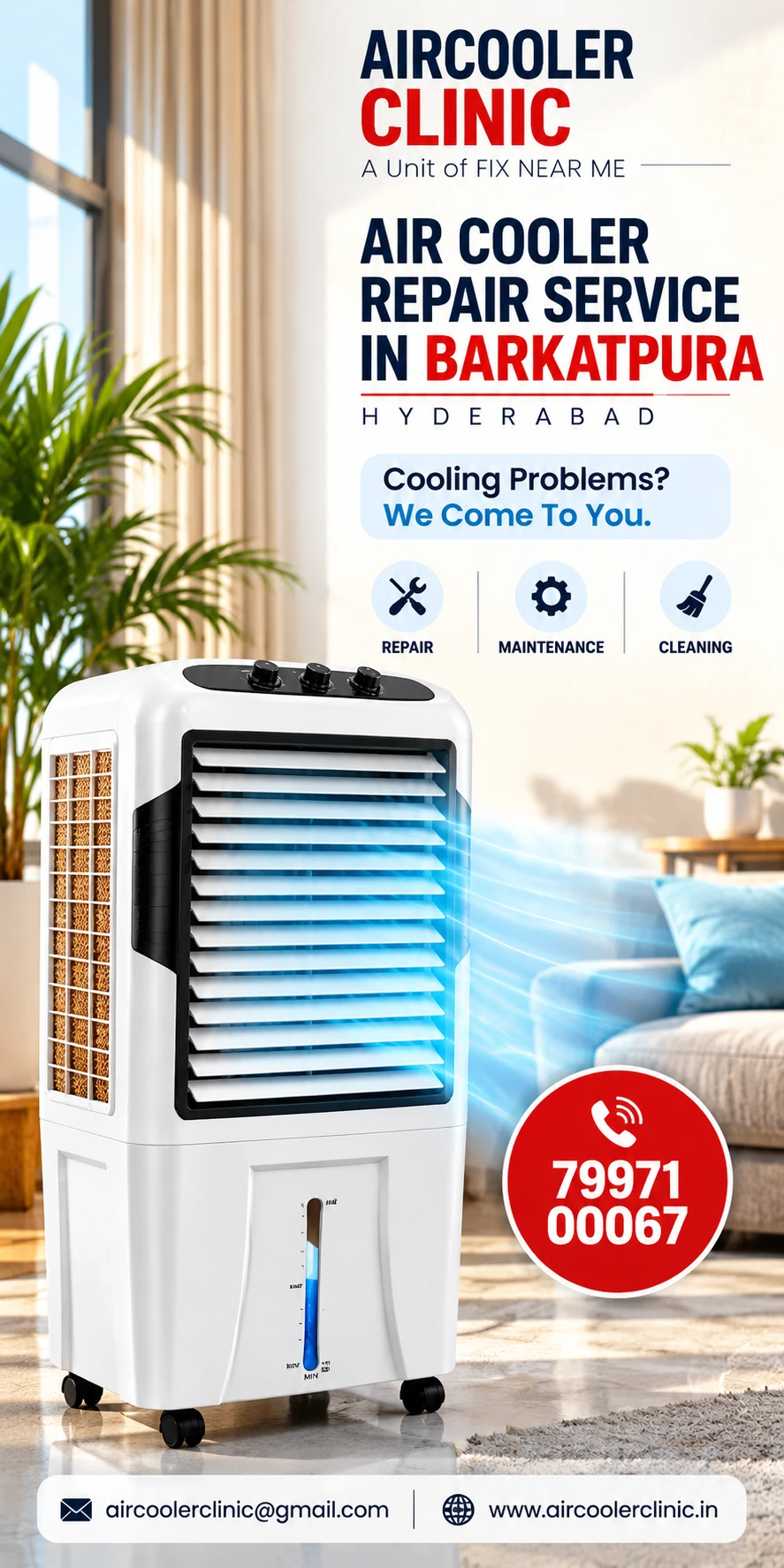 Local air cooler service assistance for homes and businesses in Barkatpura, Hyderabad.