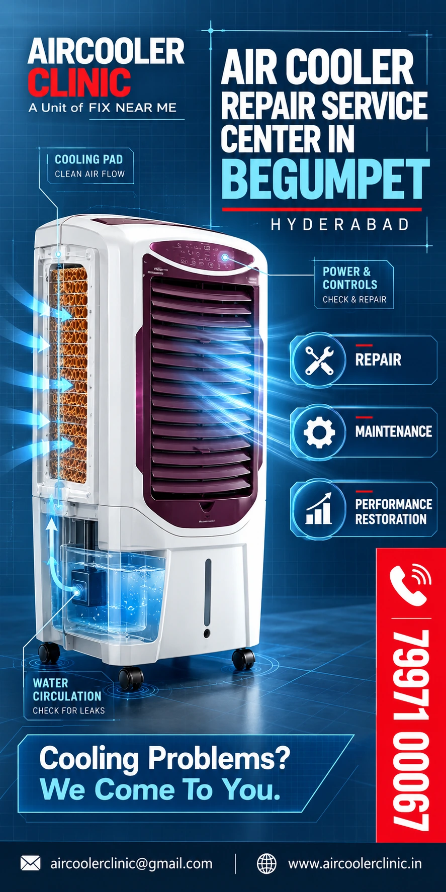 Local air cooler repair assistance for homes in Begumpet, Hyderabad.