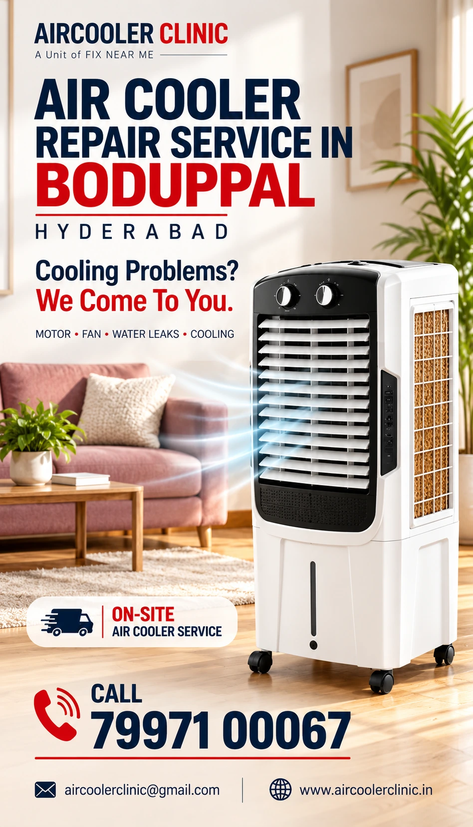 Convenient doorstep air cooler repair assistance in Boduppal, Hyderabad.