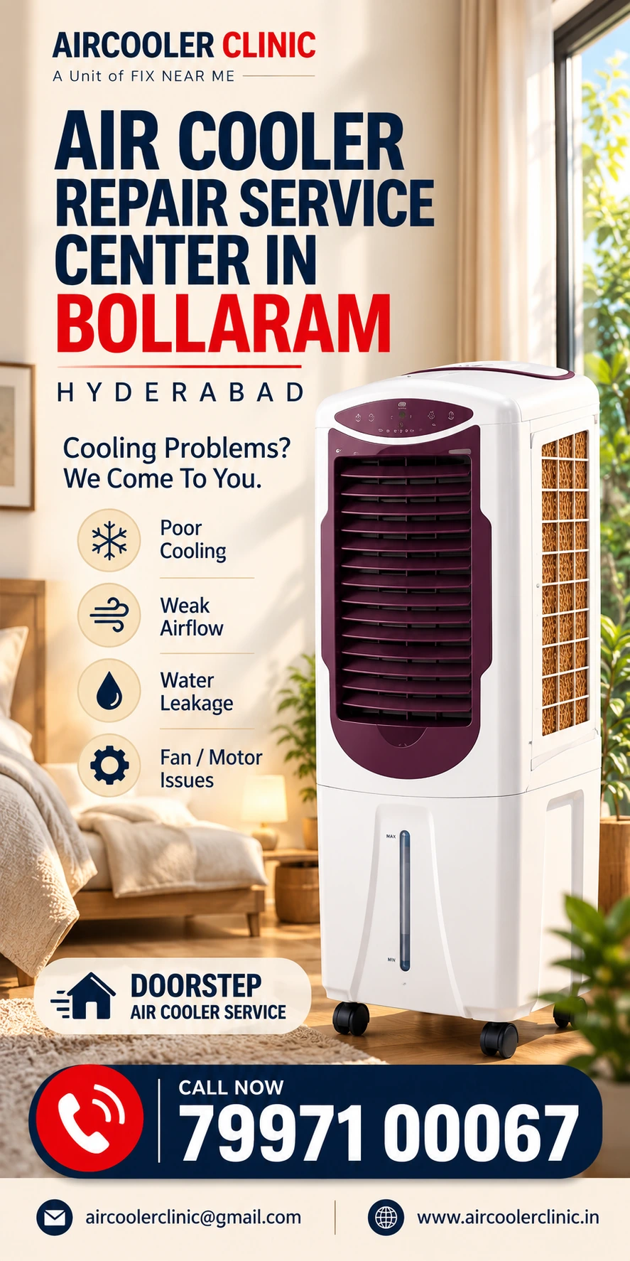 Air cooler service support for residential and local customers in Bollaram, Hyderabad.