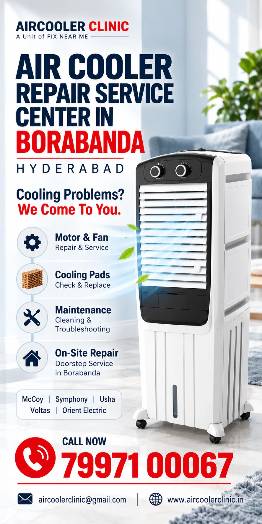 Repair and service assistance for air coolers in Borabanda, Hyderabad.