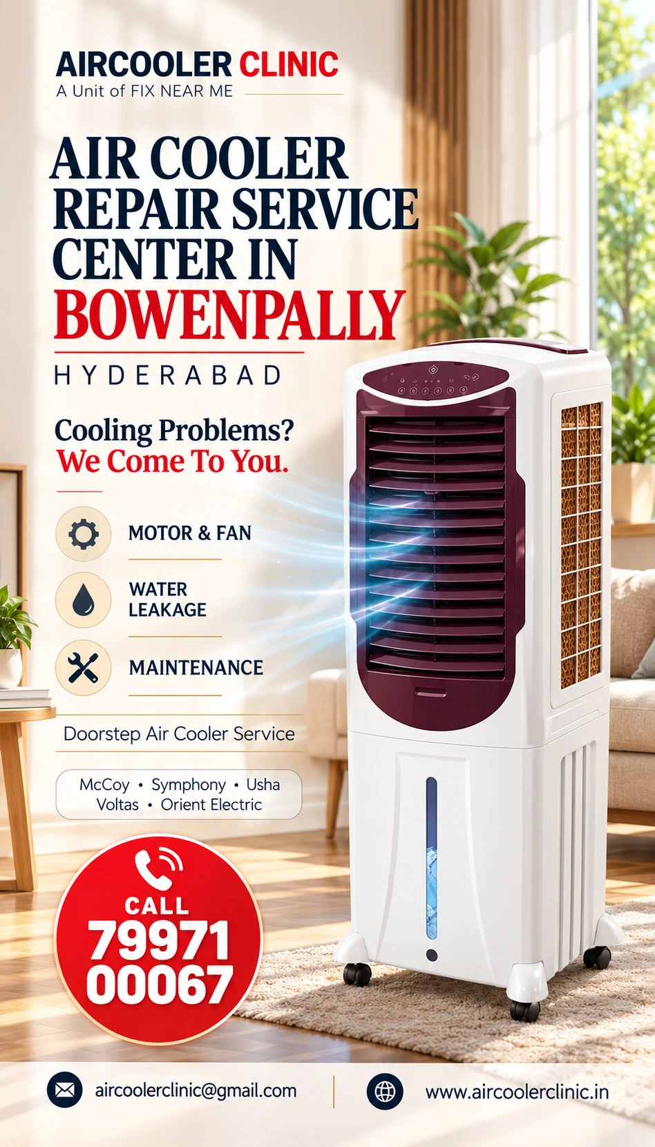 Local doorstep support for air cooler repair needs in Bowenpally, Hyderabad.