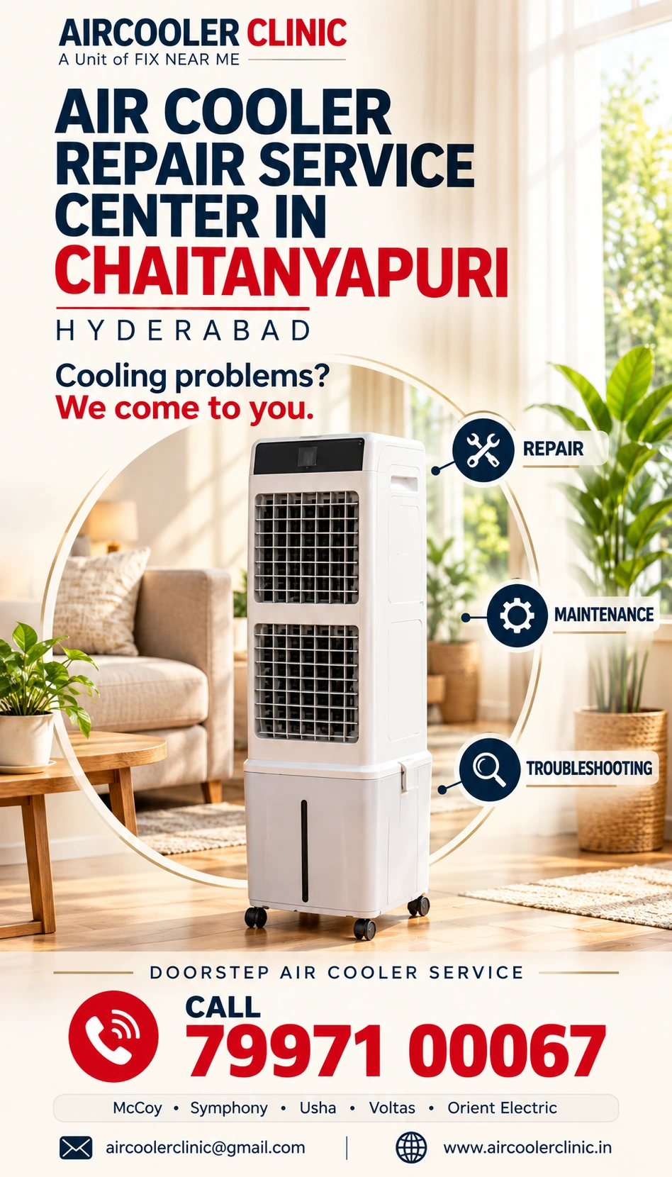 Local air cooler service assistance for homes and businesses in Chaitanyapuri, Hyderabad.