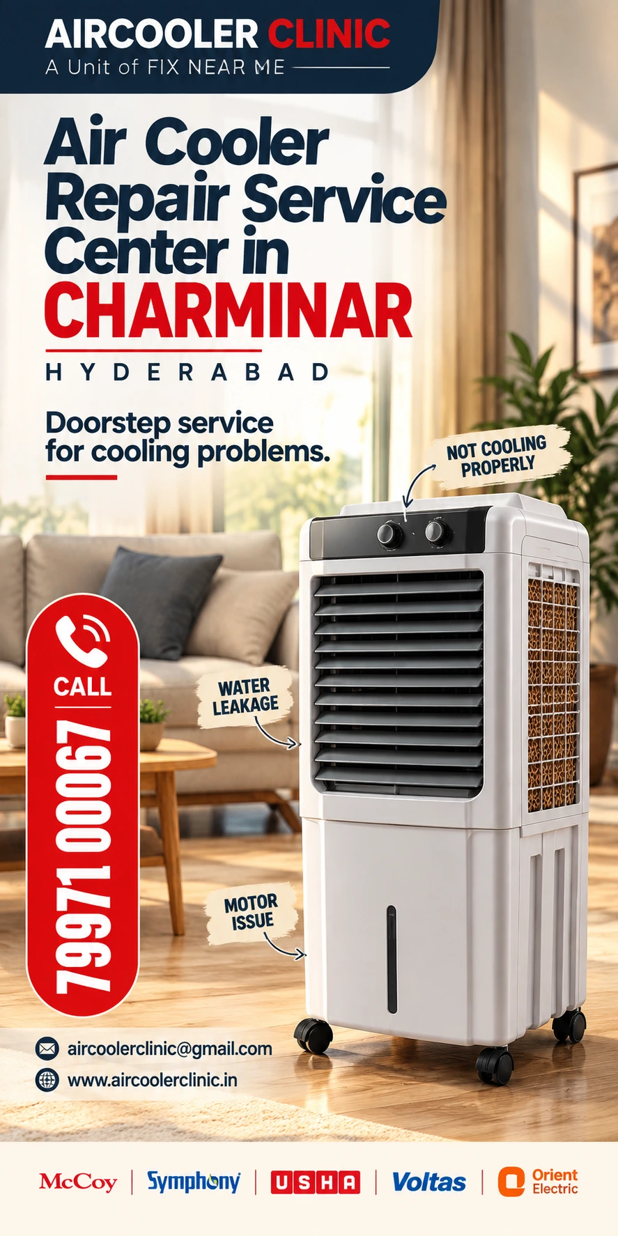 Professional doorstep air cooler service for the Charminar, Hyderabad area.