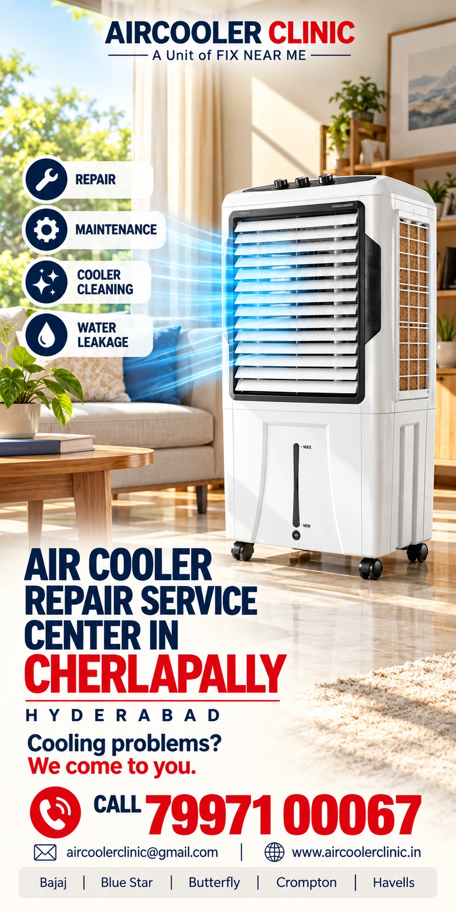 Air cooler servicing support for customers across Cherlapally, Hyderabad.