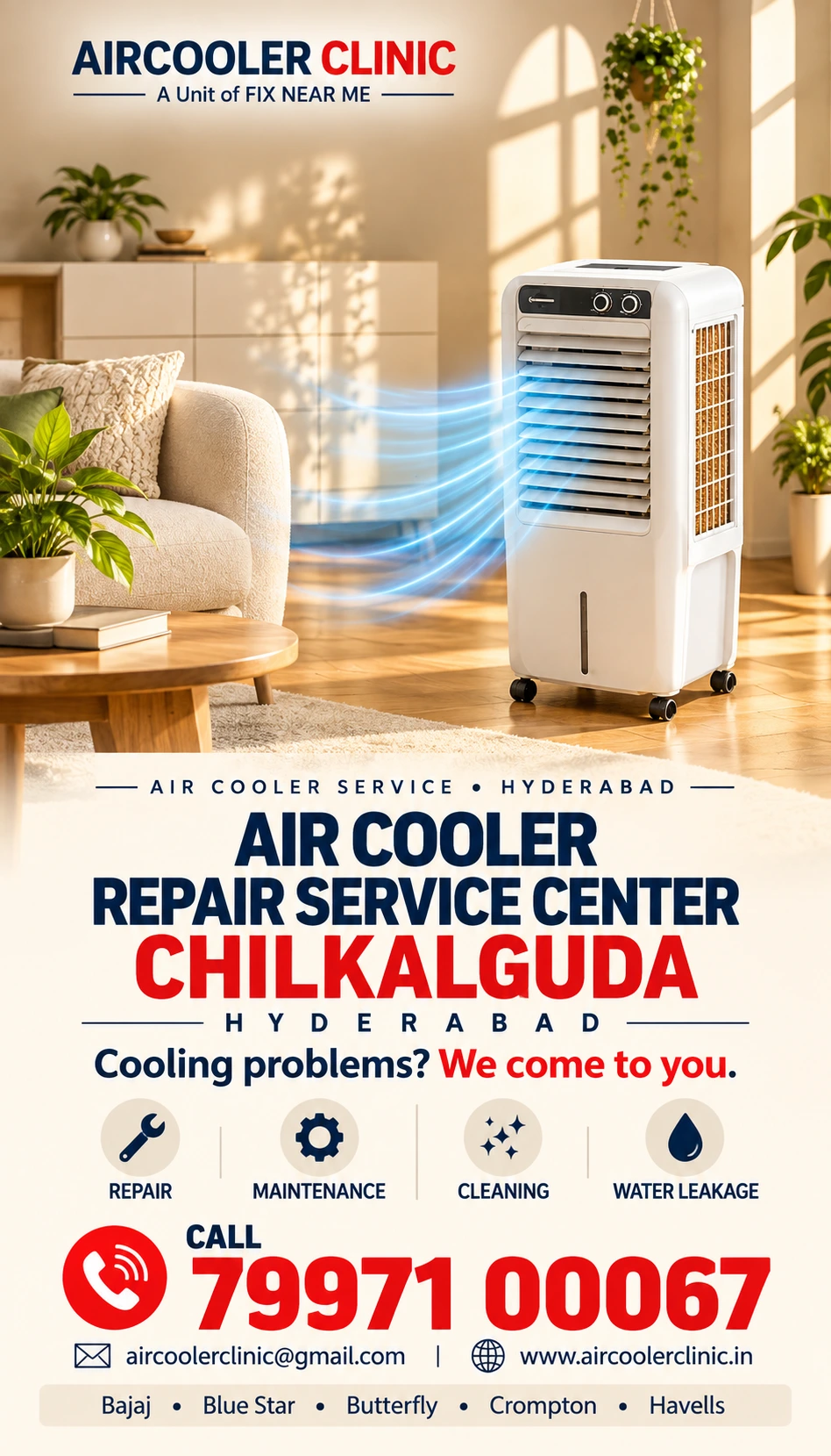 Convenient doorstep air cooler repair assistance in Chilkalguda, Hyderabad.