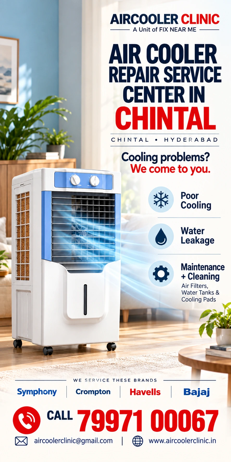 Air cooler service support for residential and local customers in Chintal, Hyderabad.