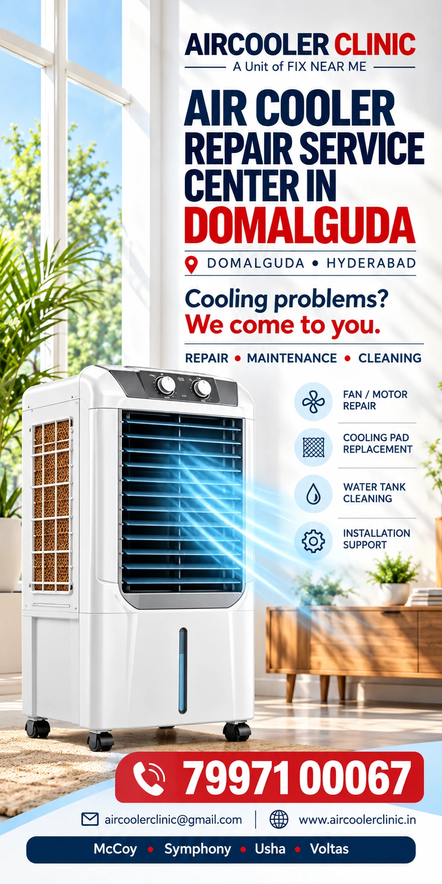 Doorstep air cooler repair support for customers in Domalguda, Hyderabad.