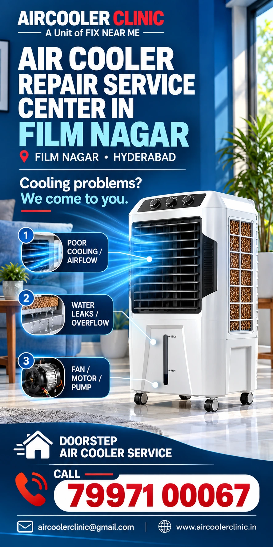 Local air cooler repair assistance for homes in Film Nagar, Hyderabad.