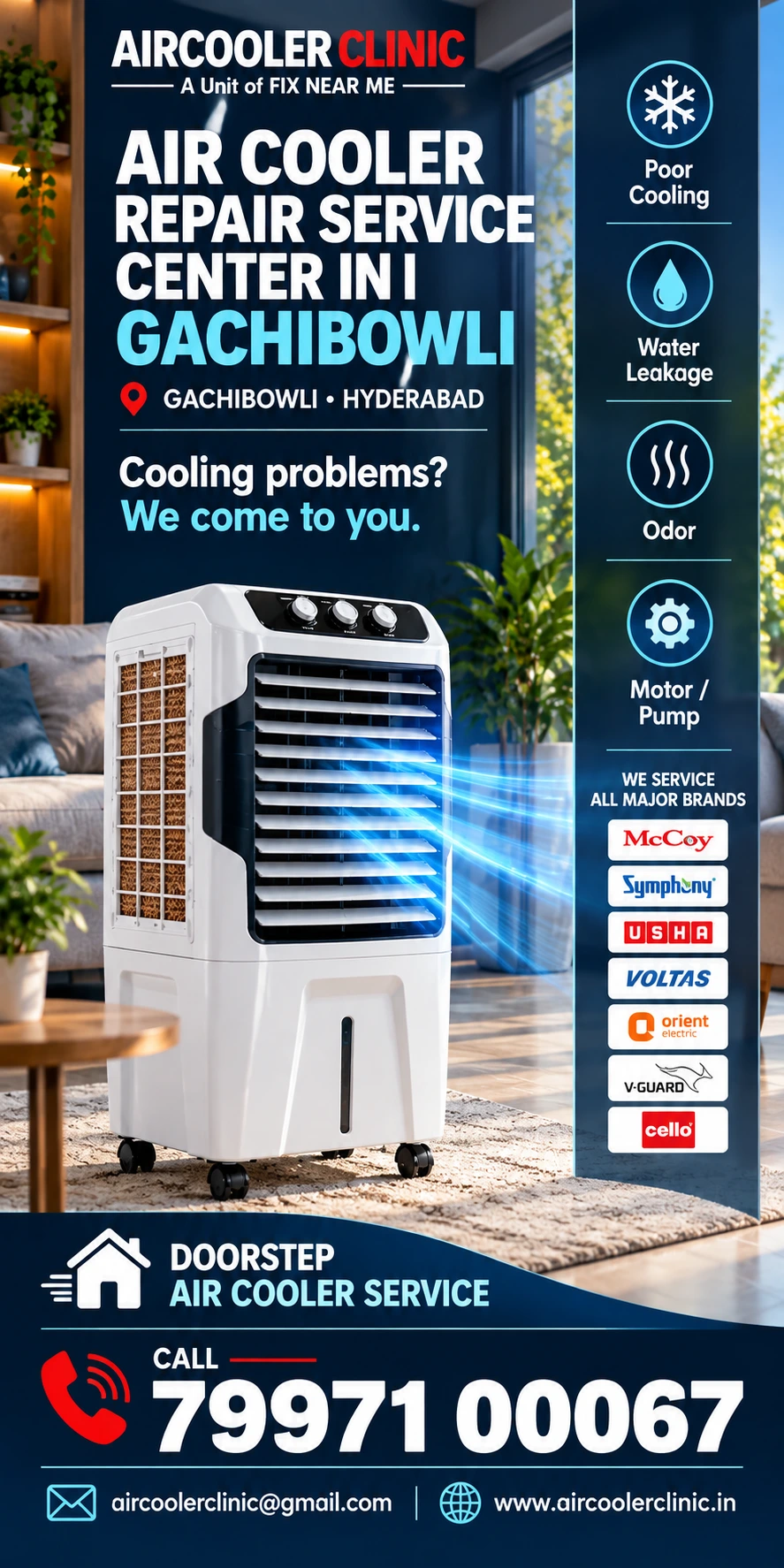 Air cooler servicing support for customers across Gachibowli, Hyderabad.