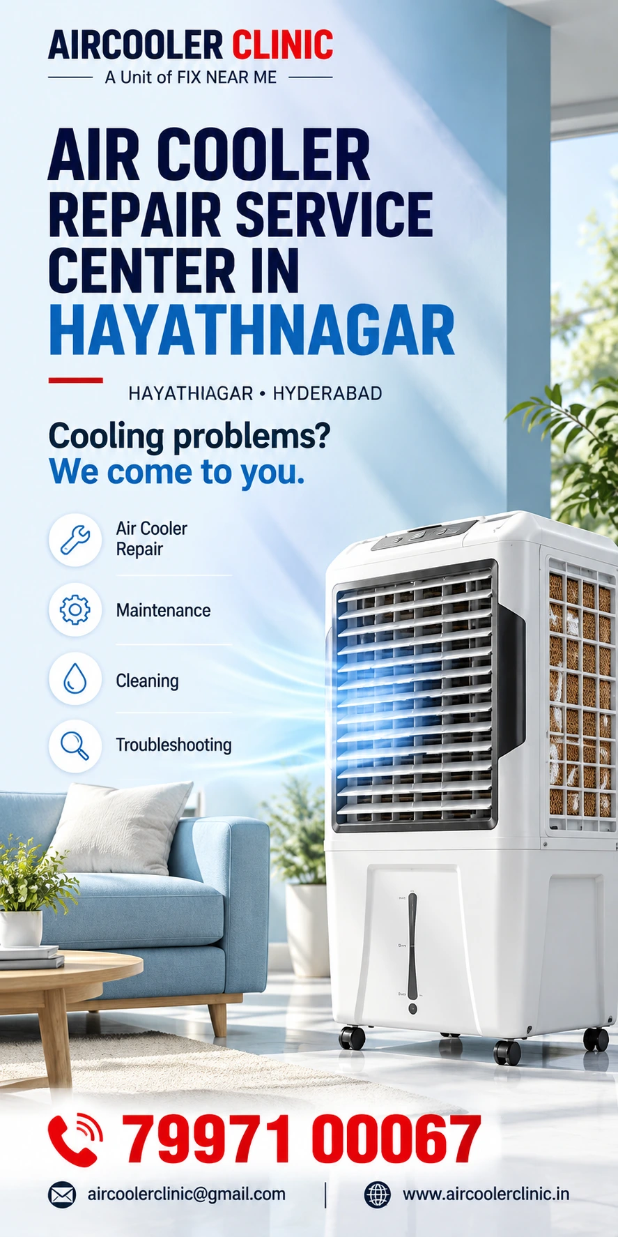 Doorstep air cooler repair support for customers in Hayathnagar, Hyderabad.
