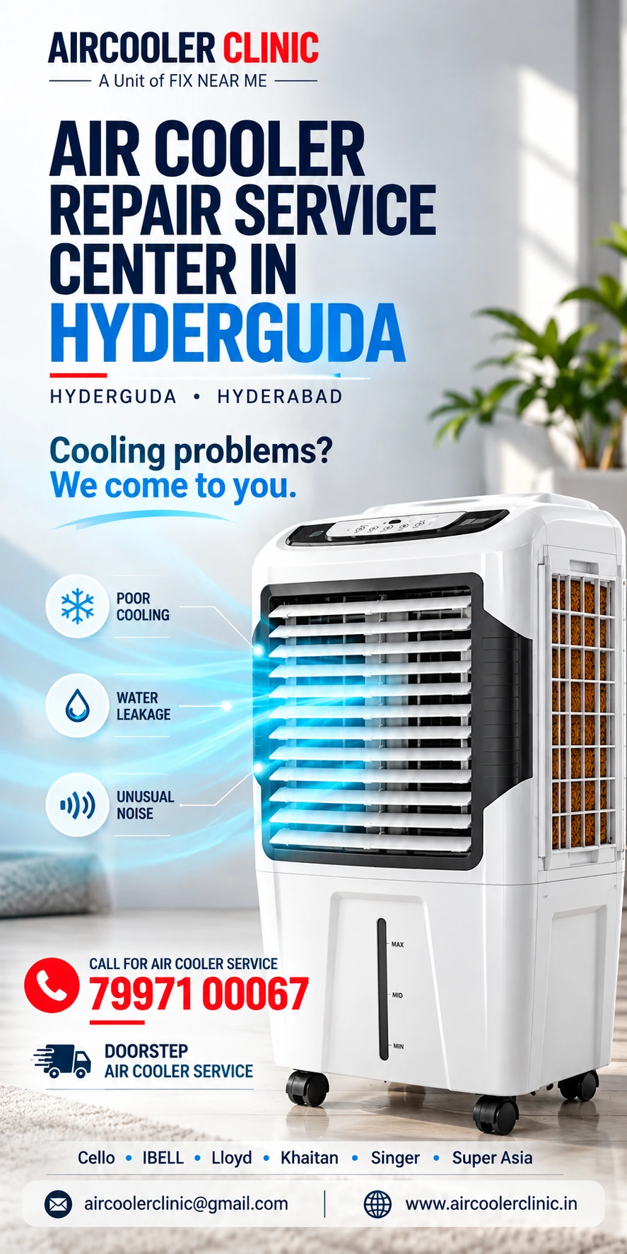 Professional doorstep air cooler service for the Hyderguda, Hyderabad area.