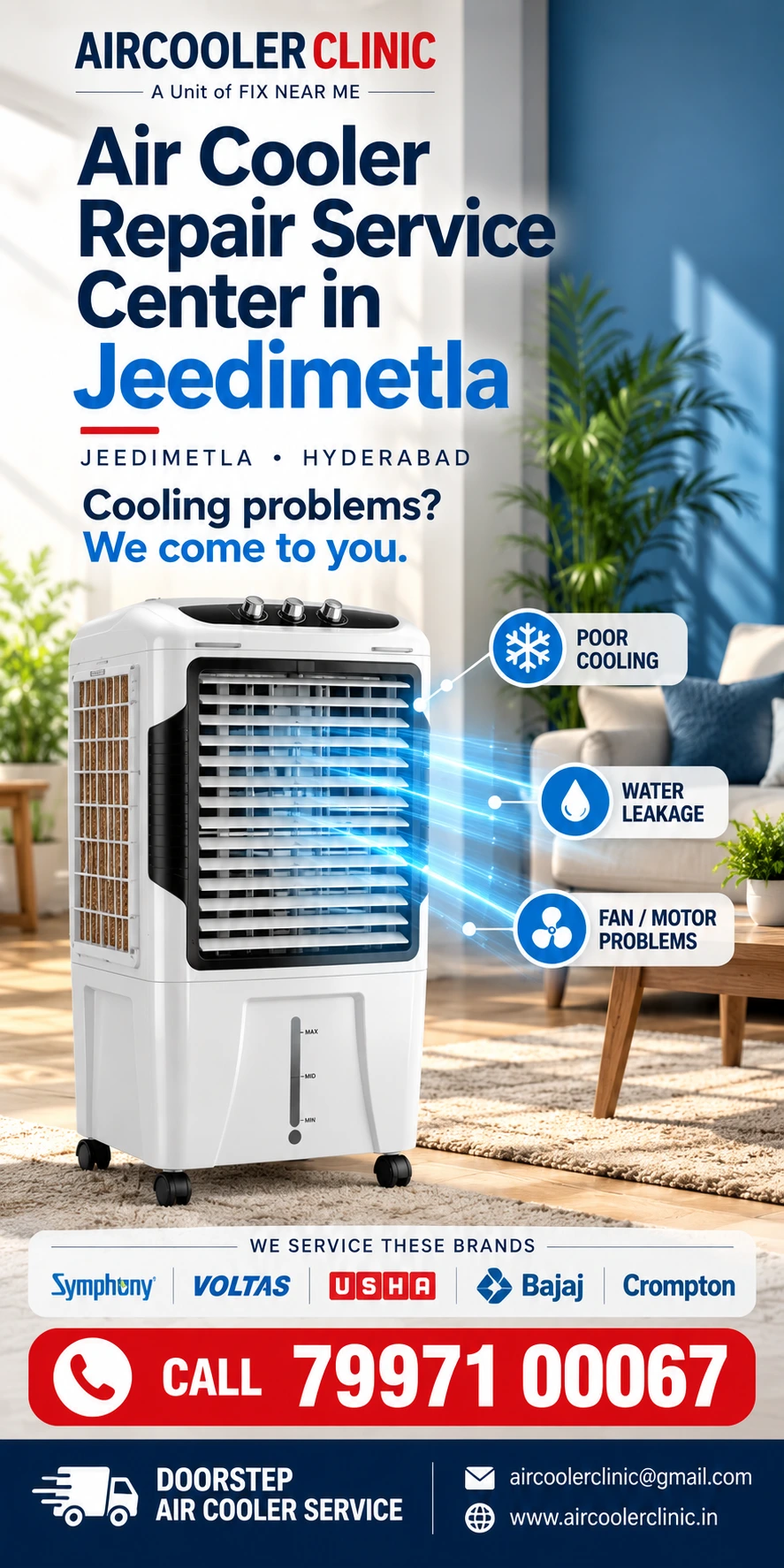 Local air cooler repair assistance for homes in Jeedimetla, Hyderabad.