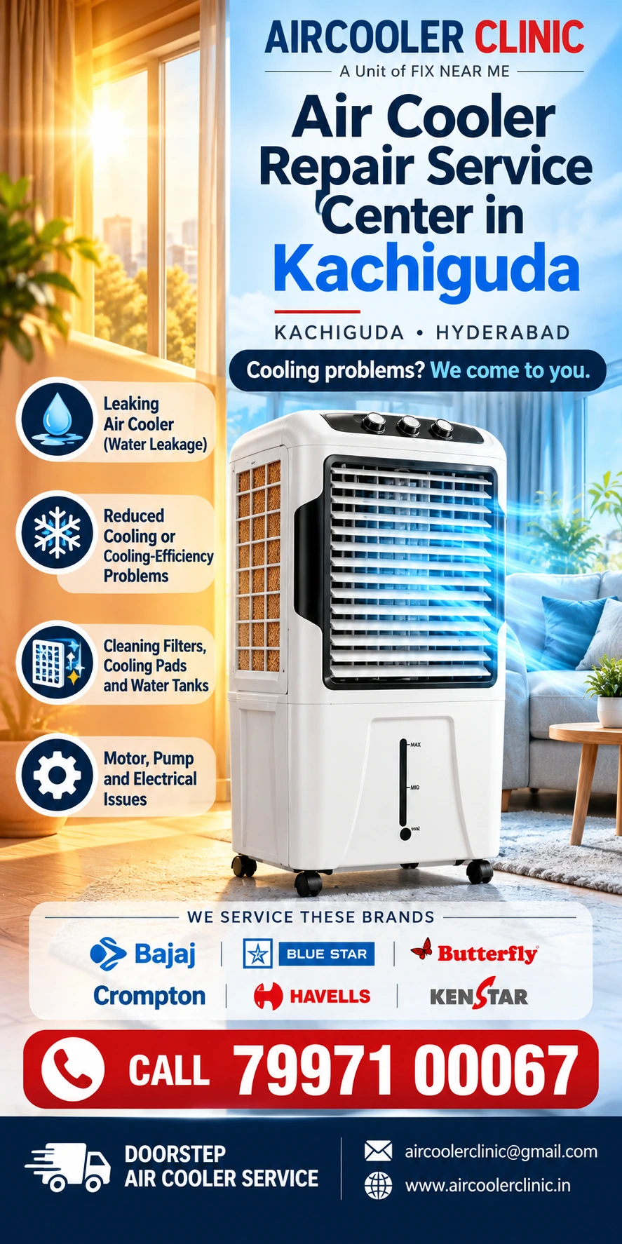 Convenient doorstep air cooler repair assistance in Kachiguda, Hyderabad.