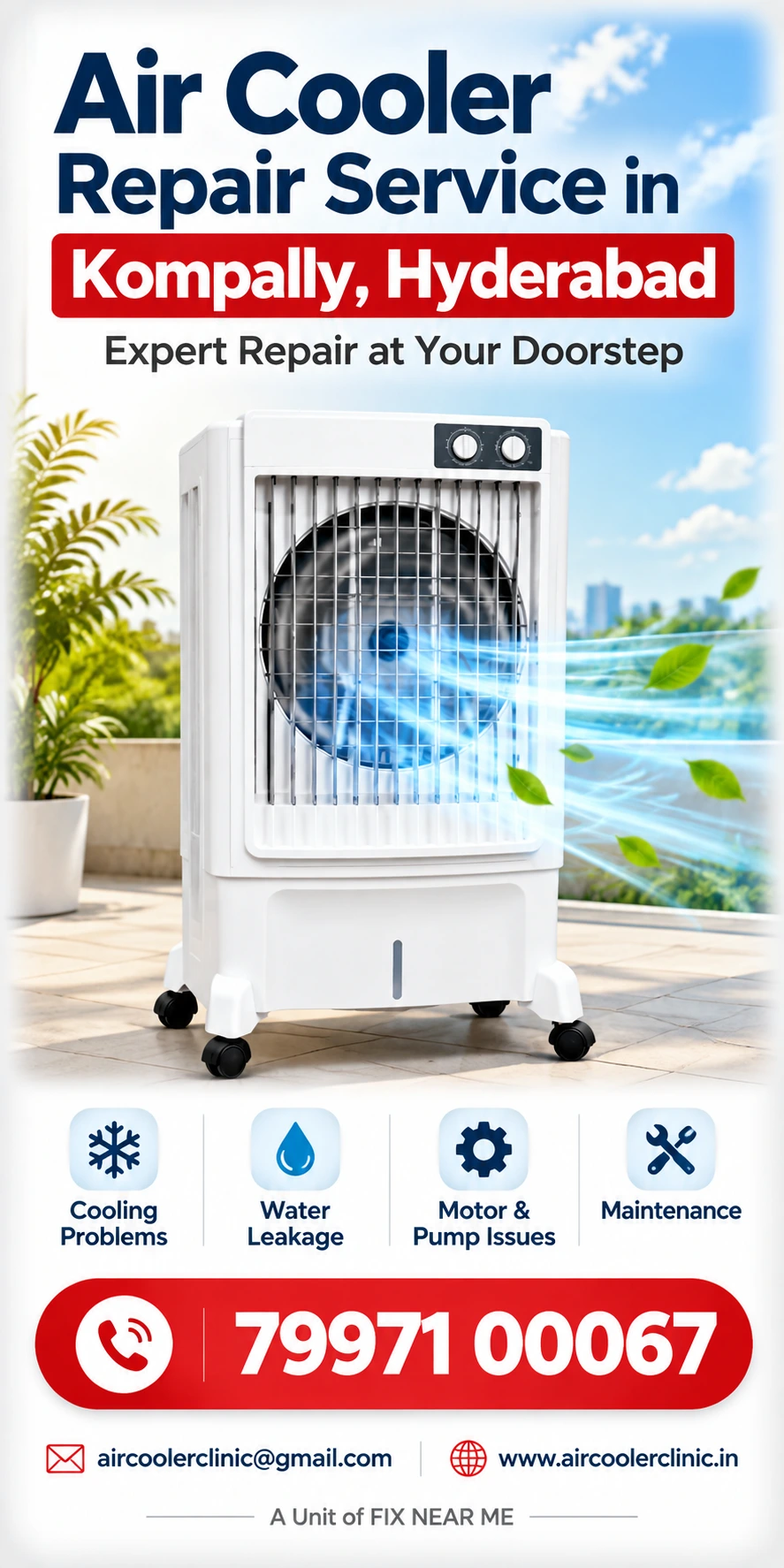 Local air cooler service assistance for homes and businesses in Kompally, Hyderabad.