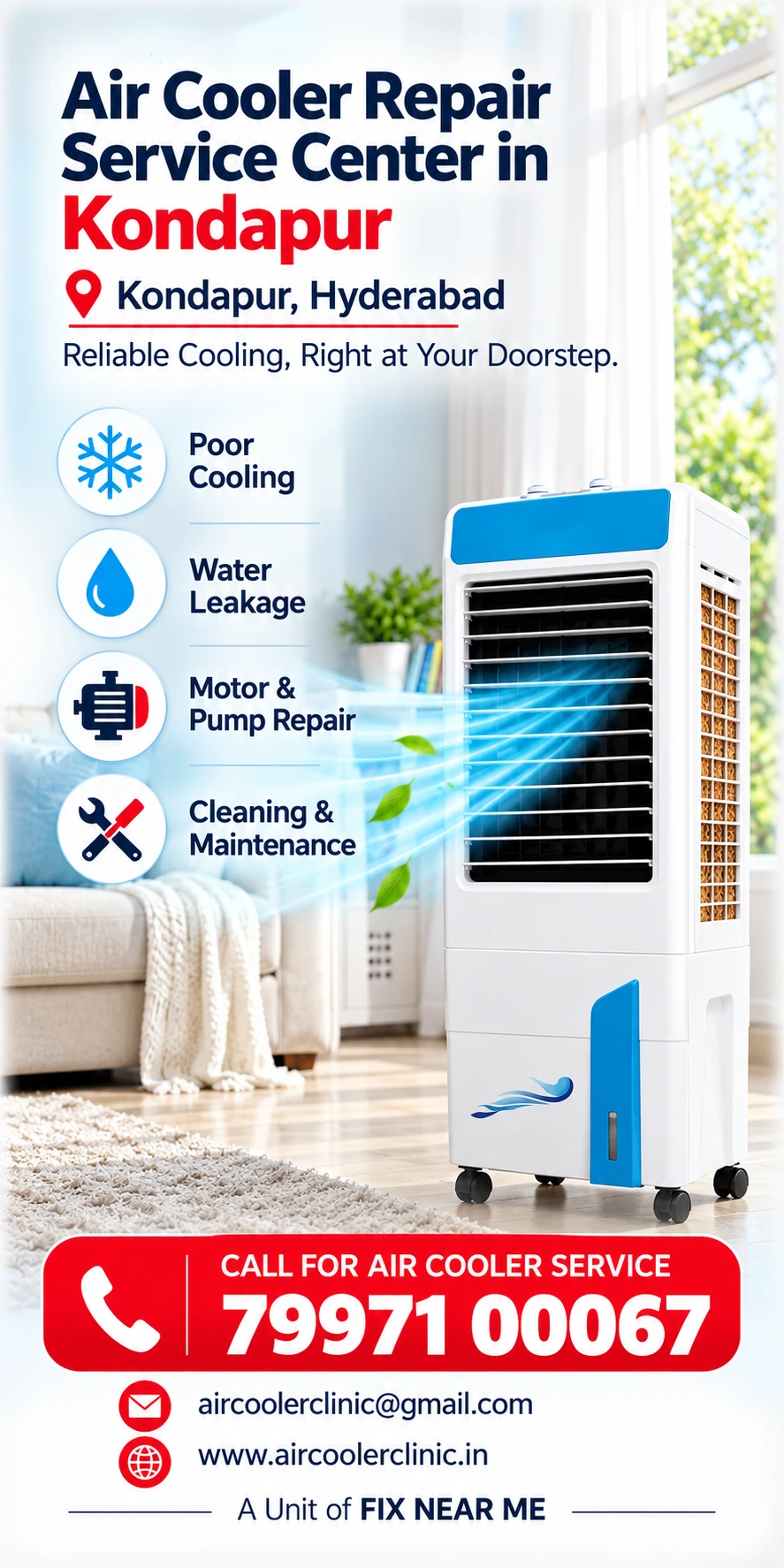 Air cooler repair and servicing support available in Kondapur, Hyderabad.