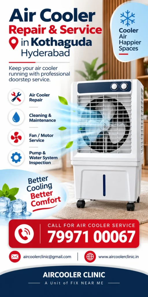 Local air cooler service assistance for homes and businesses in Kothaguda, Hyderabad.