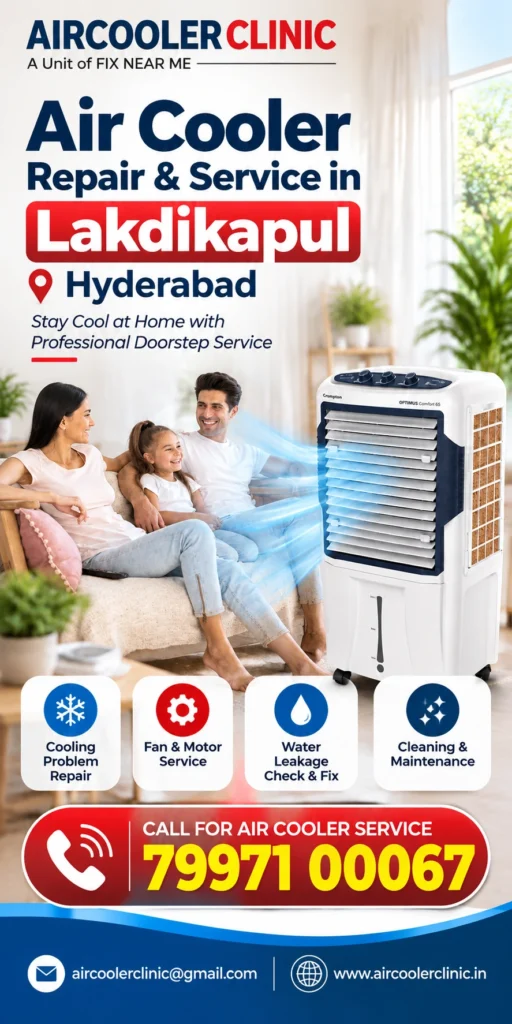 Local air cooler repair assistance for homes in Lakdikapul, Hyderabad.