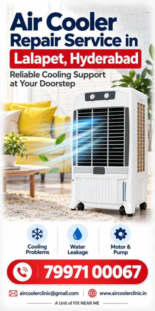 Convenient doorstep air cooler repair assistance in Lalapet, Hyderabad.