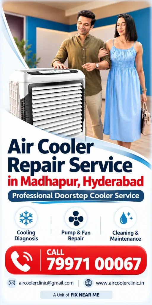 Local doorstep support for air cooler repair needs in Madhapur, Hyderabad.