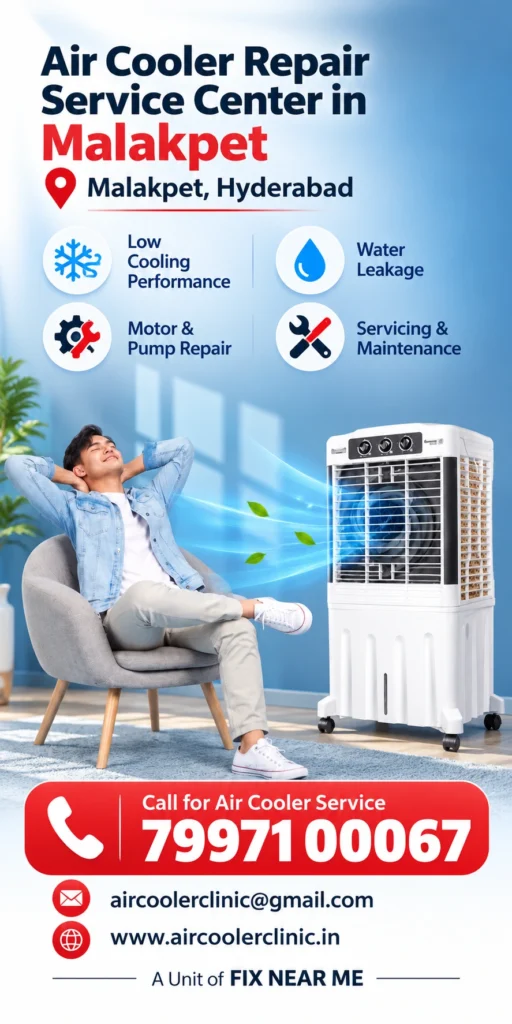 Doorstep air cooler repair support for customers in Malakpet, Hyderabad.