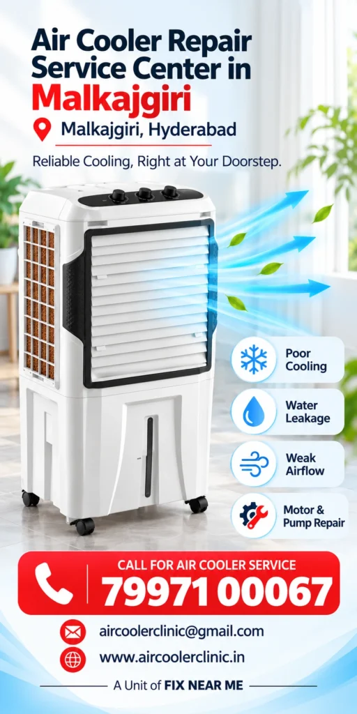Local air cooler service assistance for homes and businesses in Malkajgiri, Hyderabad.