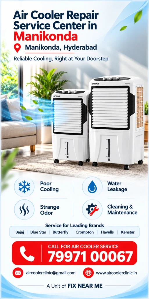 Professional doorstep air cooler service for the Manikonda, Hyderabad area.