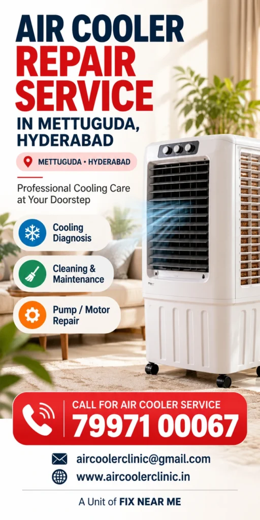 Repair and service assistance for air coolers in Mettuguda, Hyderabad.