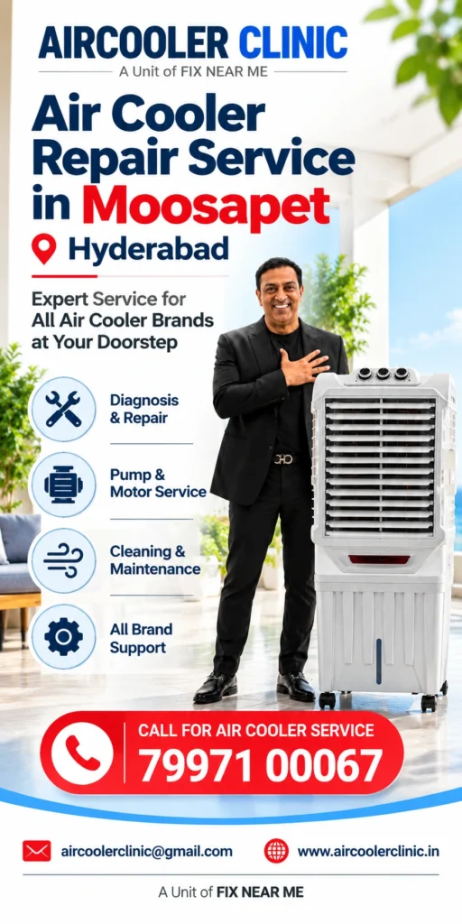 Doorstep air cooler repair support for customers in Moosapet, Hyderabad.