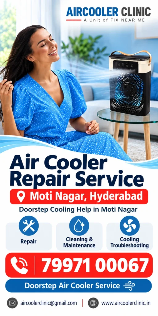 Local air cooler service assistance for homes and businesses in Moti Nagar, Hyderabad.