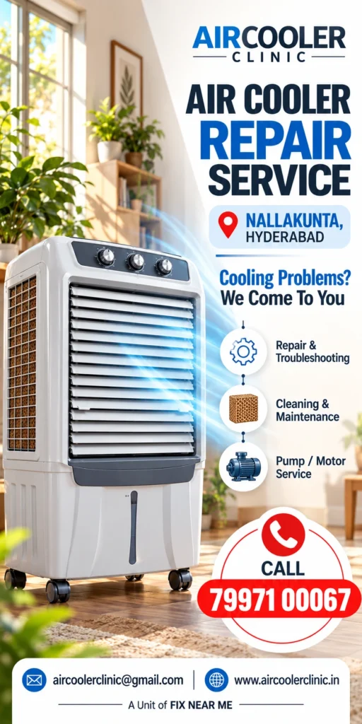 Local doorstep support for air cooler repair needs in Nallakunta, Hyderabad.