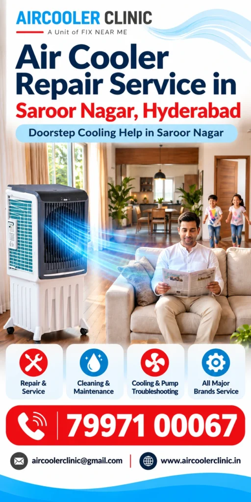 Air cooler repair and servicing support available in Saroor Nagar, Hyderabad.