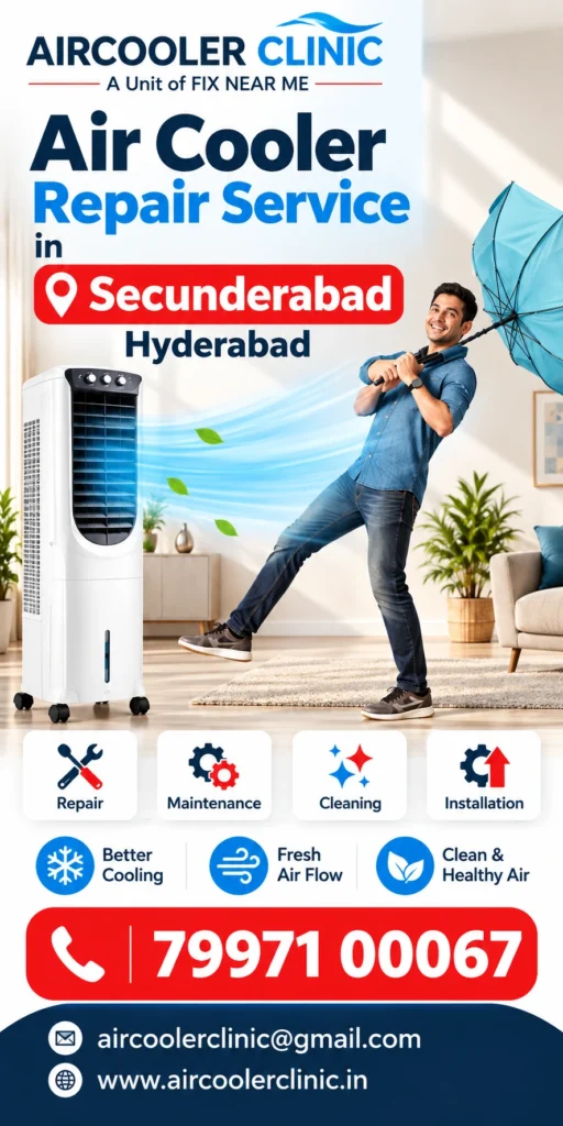 Professional doorstep air cooler service for the Secunderabad, Hyderabad area.