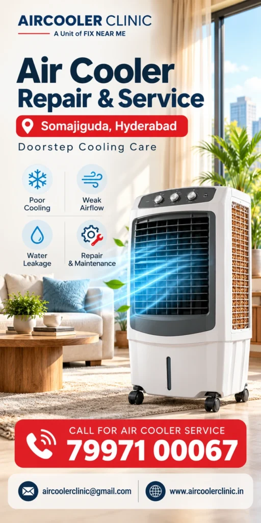 Doorstep air cooler repair support for customers in Somajiguda, Hyderabad.