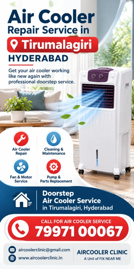 Local air cooler repair assistance for homes in Tirumalagiri, Hyderabad.