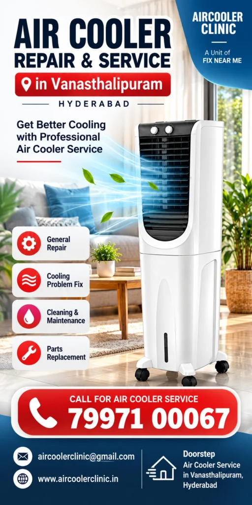 Repair and service assistance for air coolers in Vanasthalipuram, Hyderabad.